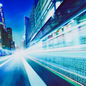 Computer data shown going fast.